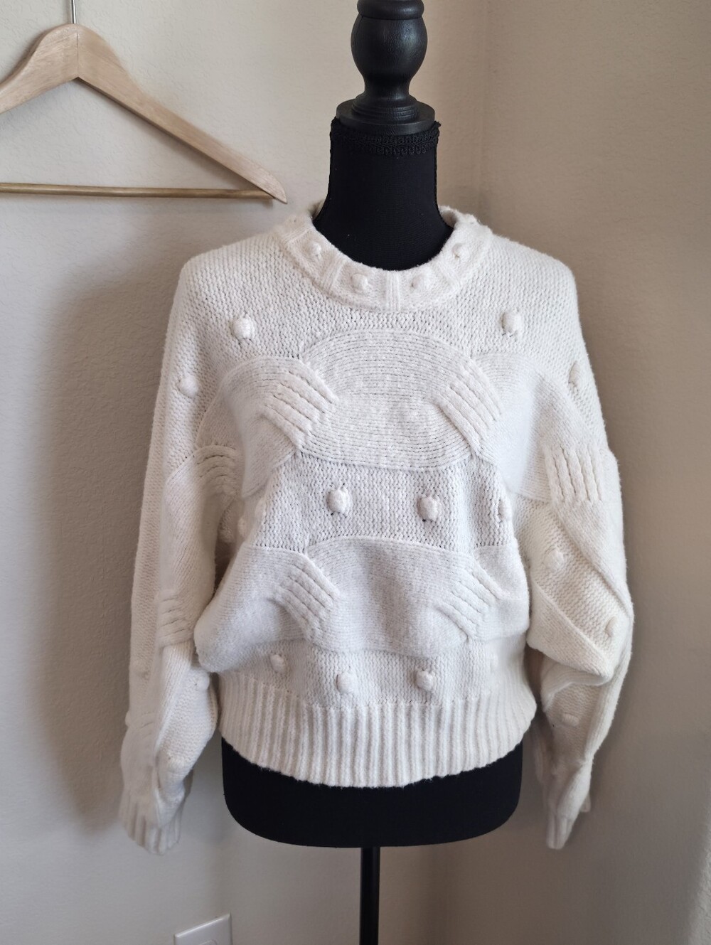 wild fable Cream Bobble Knit Batwing Crew Sweater NWT S